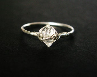 holiday sale Thin band ring-herkimer diamond stacking ring-herkimer diamond band thin ring-raw crystal stering silver thin ring