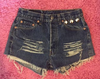 Levis 501 High Waisted Shorts Levi 501 Shorts Vintage Levi High Waisted Jean Shorts High Waist Shorts Denim Cutoffs size S/ 28 distressed