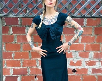 Vintage Black Dress // Silky Black Vintage Dress // 1950s Black Dress // 1960's Black Dress // Small Black Dress // Short Sleeve Black Dress