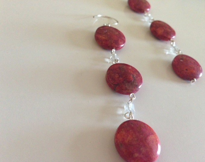 red coral dangle earrings