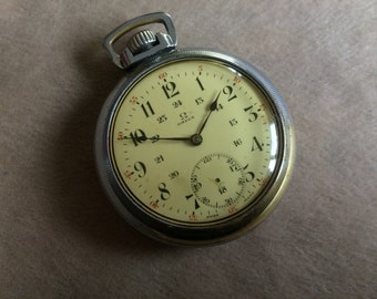 OMEGA Huge 55mm 1916 Vintage Pocket Watch, Silver, Swiss, HIGH-GRADE Vintage