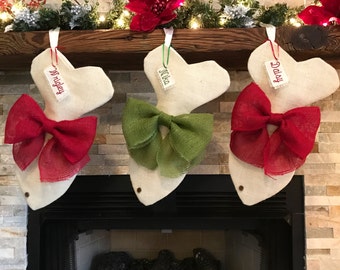 Burlap Cat Christmas Stocking- Fish Stocking
