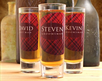 Personalized Shot Glasses, Set of 5, Groomsmen Gifts, Plaid, Plaid Wedding, Irish Wedding