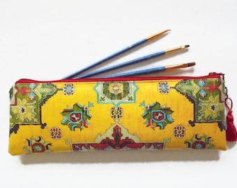 Waterproof pouch, turkish, kilim, persian, brush case, make-up brush bag, crochet hook storage and pencil case
