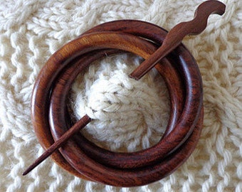 SHAWL PIN, wooden, beautiful, Indian Rosewood (dark) or Papdee wood (light ) , with a turned stick