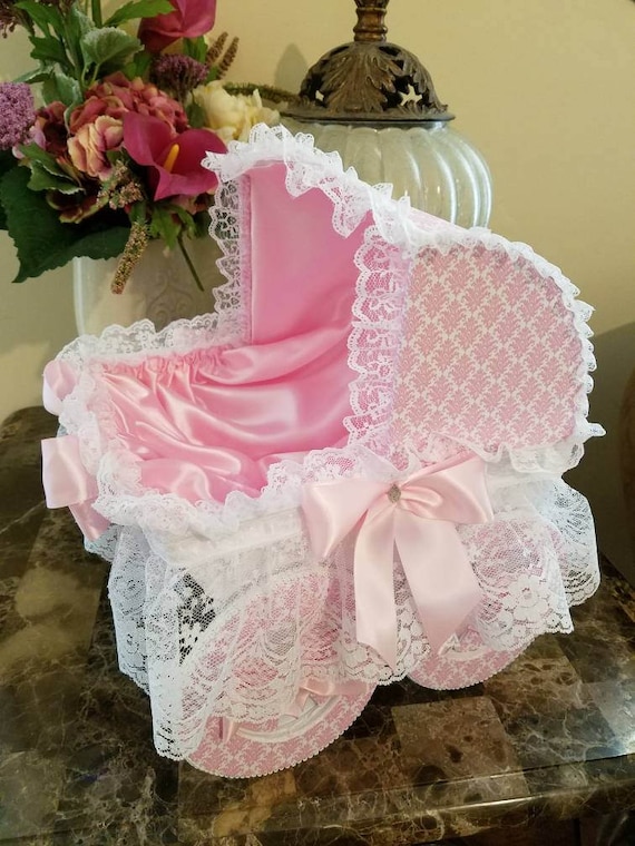 The Olivia Pink Baby Carriage Centerpiece / Pink And Gray