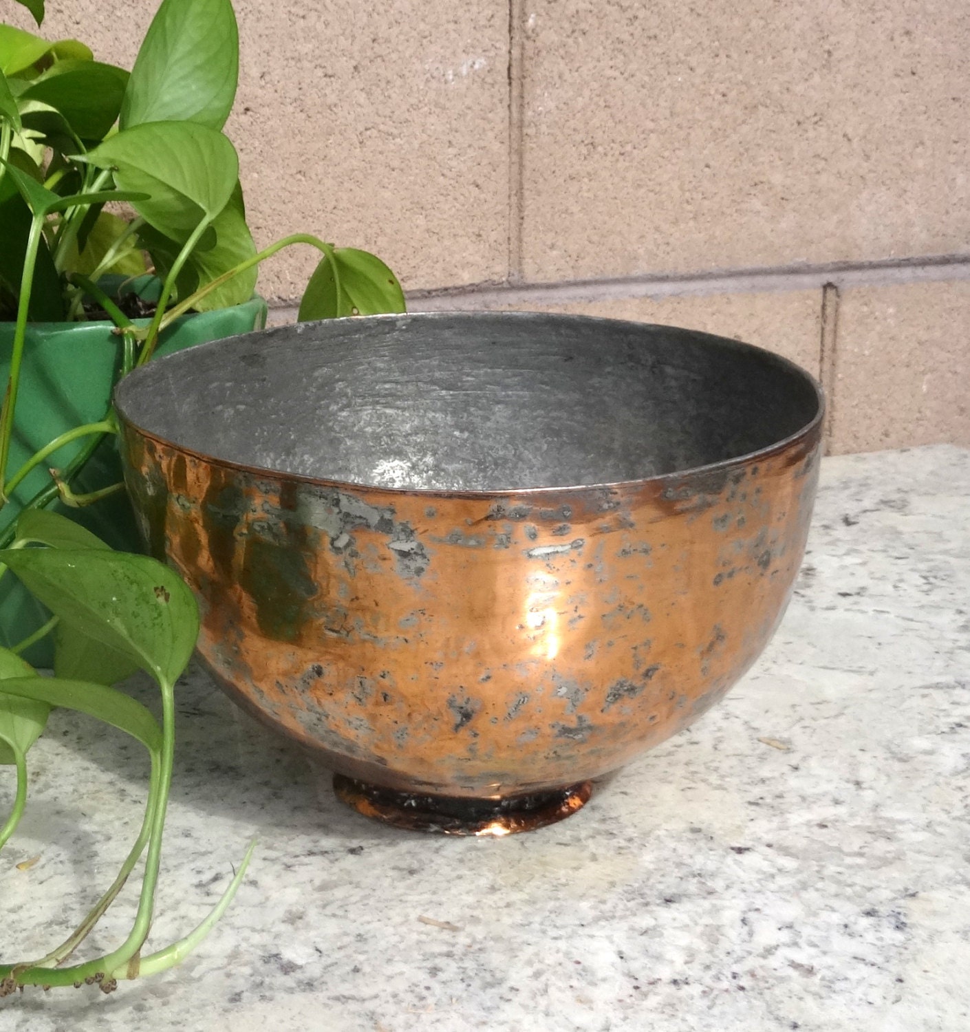 Vintage Hammered Copper Planter Pedestal Base Home And