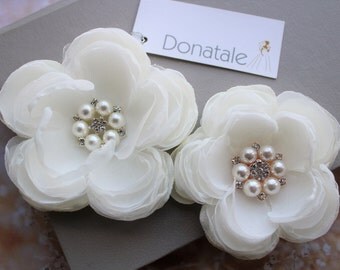 Bridal Headpiece,Light Ivory Flower Pearl Crystal Hair Clip ,Wedding hair Flowers, Flower Fascinator , Bridal Hair Flower -CHERYL