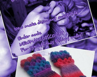 Dragon scale gloves **Made to Order** crocodile-stitch wristwarmers, gifts for her, crochet wrist warmers, ladies arm warmers, unicorn glove
