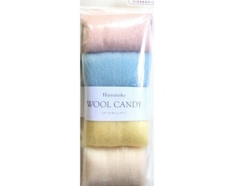 Hamanaka Wool Candy Felt Wool Series- 4 Colour Set- Pastel. Japanese Felting Wool Roving.