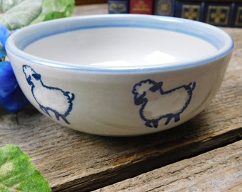 Vintage Louisville Stoneware Hand Painted Earthenware Child's Sheep Bowl