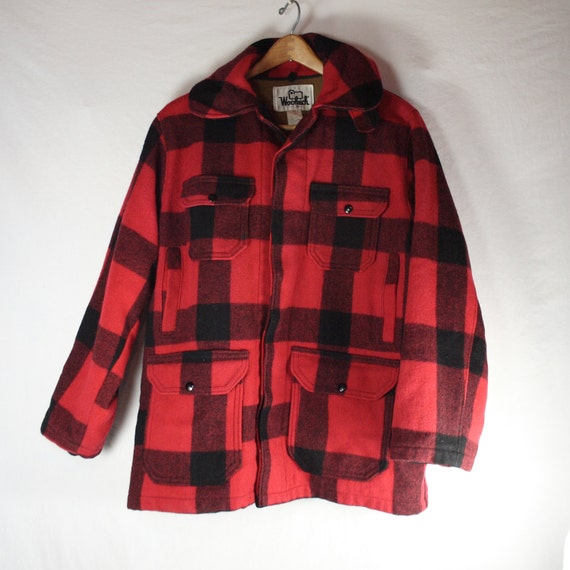 Items similar to 1960s Vintage Woolrich Classic Wool Field Coat Red ...