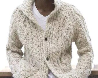 Men's hand knitted cardigan turtleneck sweater cardigan