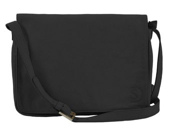 Besace homme "K XL" à bandoulière ajustable en cuir de vachette, noir