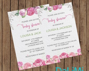 Floral Baby Shower Invitation - Shower Invitation - Watercolor Invitation - Printable Invitation - Personalised Invitation - Pretty Invite!