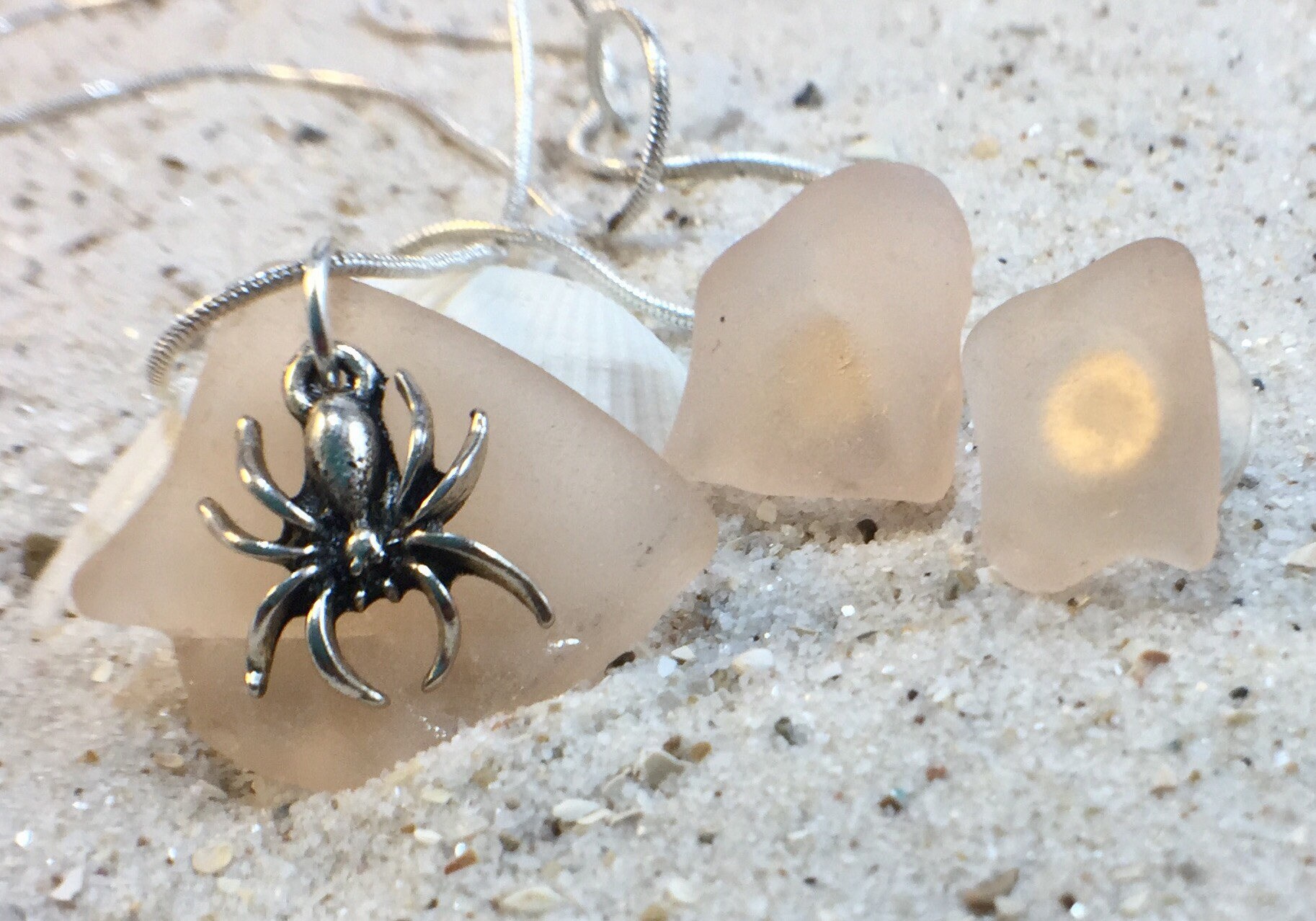 Sea glass spider jewelry set on Etsy