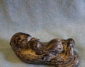 Composite Carving; Soapstone Look; Otter and Cub; Approx. 3.5 x 1.5 in. Crafted in Canada !!!