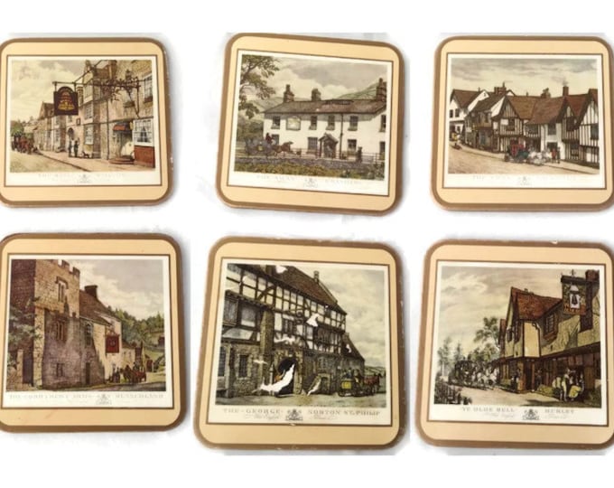 Vintage Pimpernel "Old English Inns" Acrylic Coaster Set of 6,