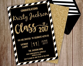 Graduation Invitation - Black and Gold Graduation Invitation - Gold Graduation Invitation - Instant Download Edit at home with Adobe Reader