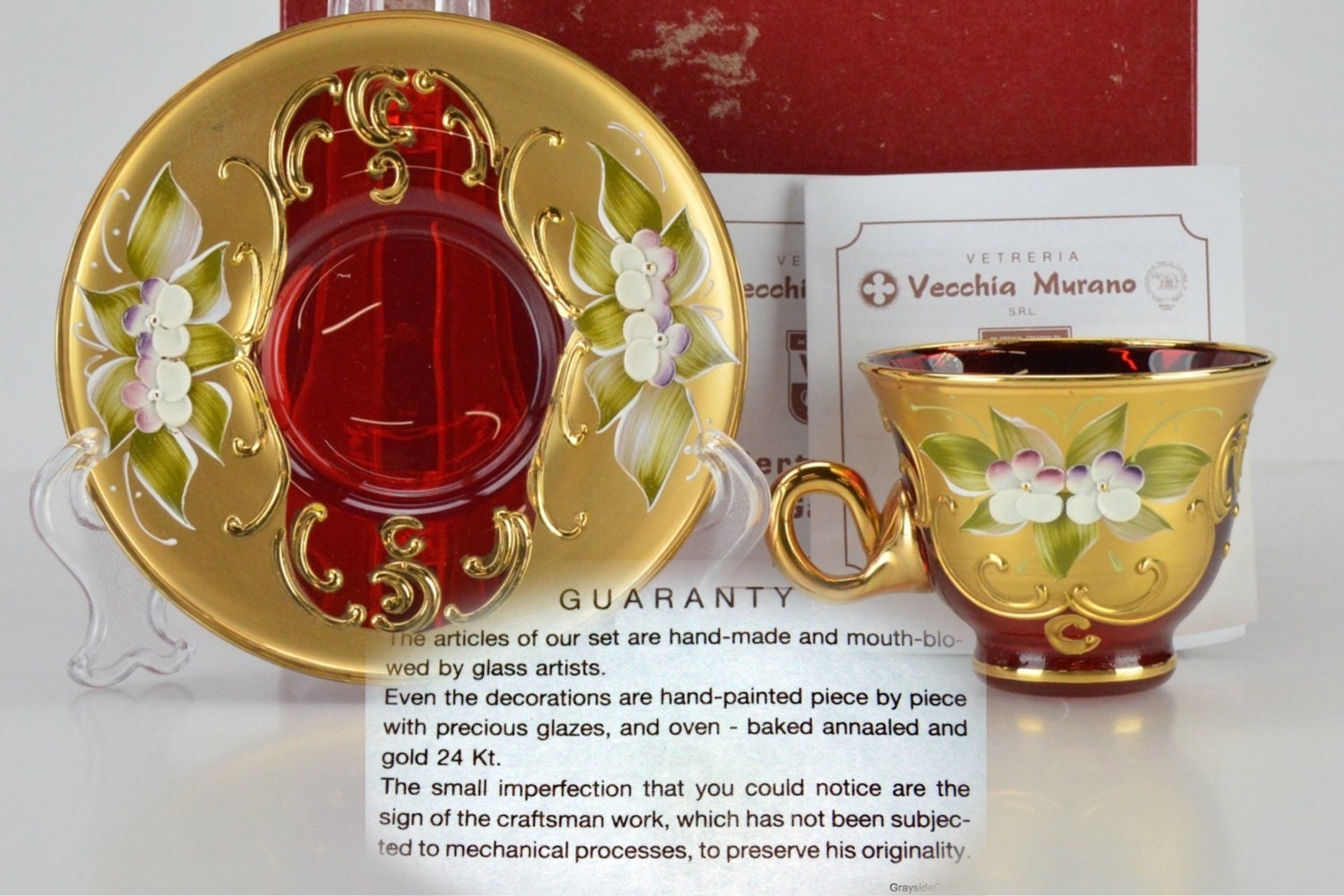 Tea Cup & Saucer Set Hand Made, Mouth Blown, Annealed Glass, Hand