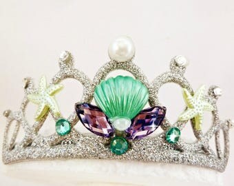 Baby Mermaid Headband, Baby Mermaid Crown, Baby Mermaid Tiara, Ariel The Little Mermaid Tiara, Green Mint Sea Shell, Toddler Mermaid Crown.
