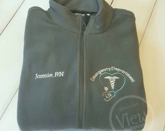 fleece jacket nurse emergency er embroidered rn name