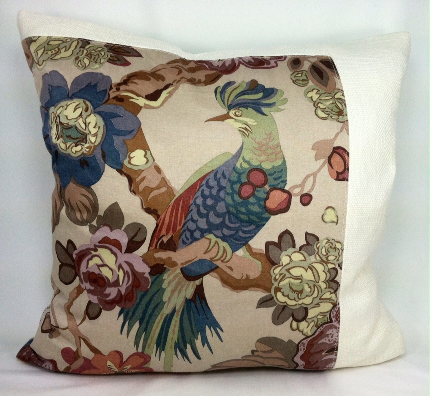 20 x 20 Throw Pillow Bird Motif Print Cream