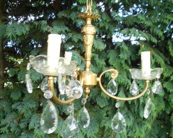 Vintage French Chandelier with Crystal Droplets