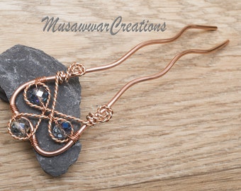 Hair fork, wire wrapped copper hair fork ,hair bun, chignon bun pin-hair accessory, copper wire pin-