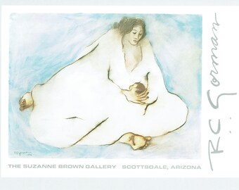 R.C. Gorman "Mother and Child" Color 9"x13" Native American Poster Print, Drawing, Art Print, Illustration, Wall Decor