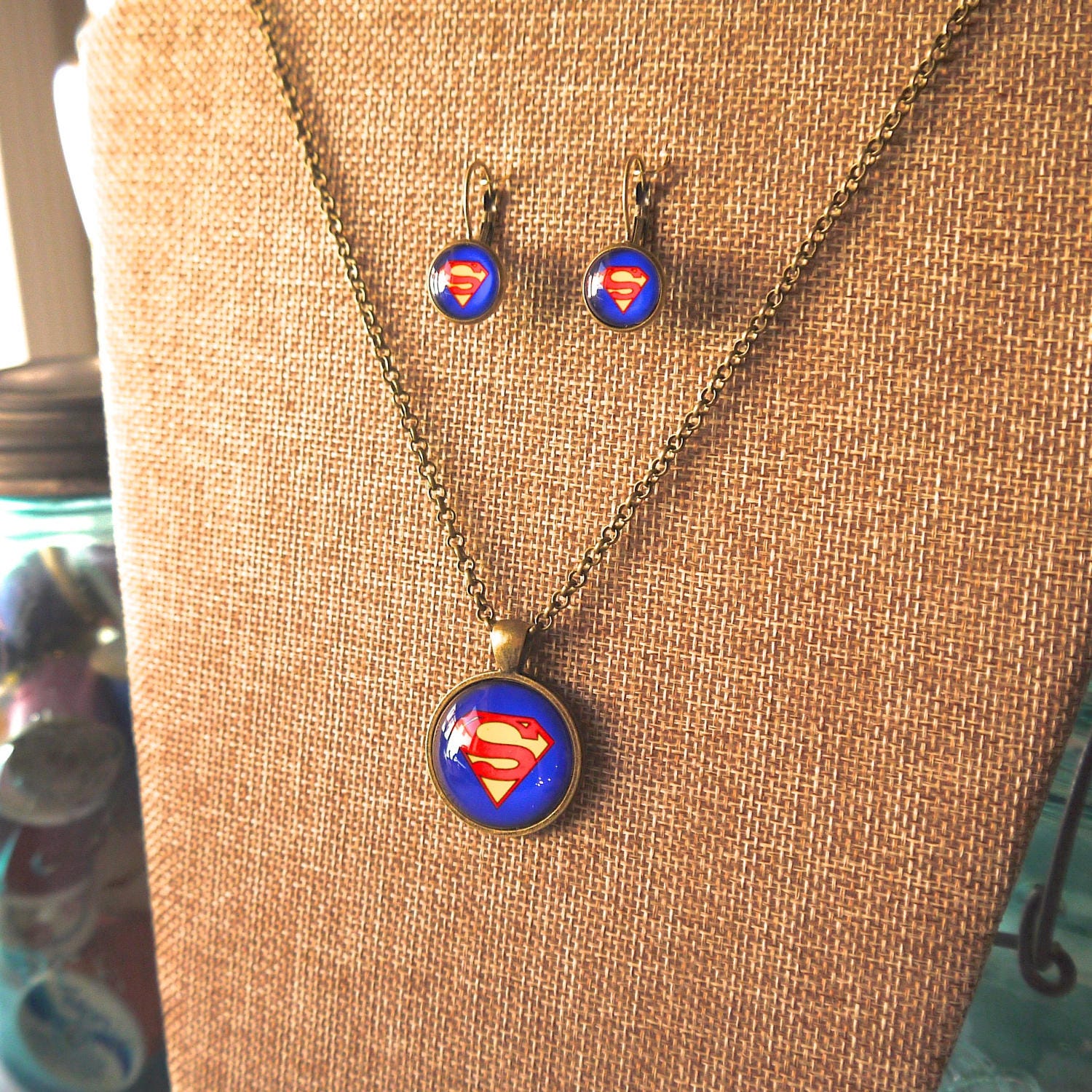 Superman Necklace & Earrings Set Superman Gifts Superman