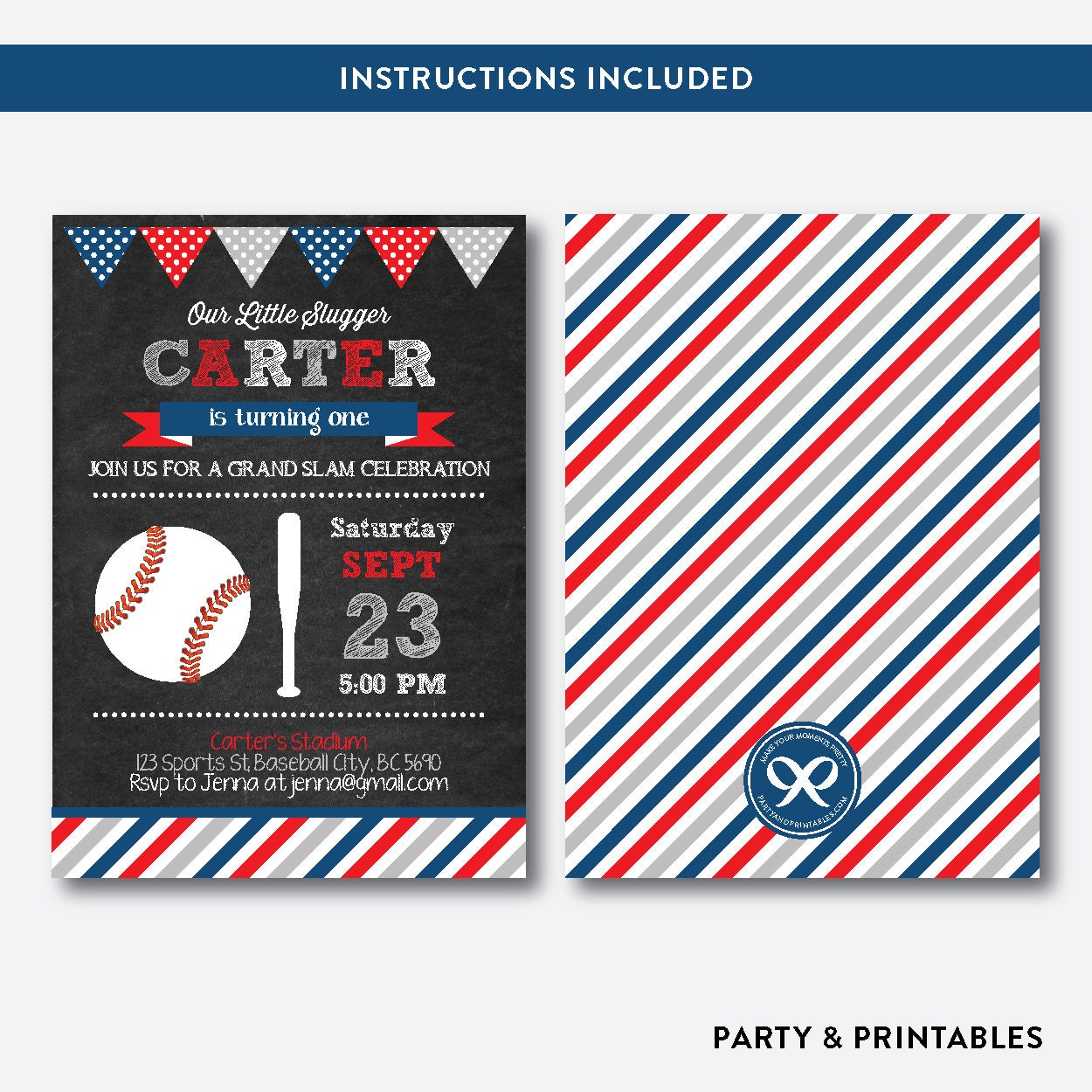 Instant Download Editable Baseball Birthday Invitation