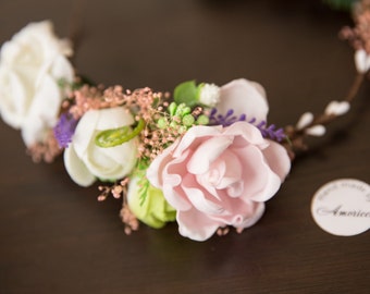 Woodland Wedding flower crown Primera comunione Flower halo Boho floral crown Wedding flower crown Bridal floral crown Rose flower crown