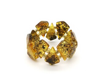 Amber Ring - Green Amber Ring - Amber Beaded Ring - Amber Stretch Ring - Baltic Amber Ring - Baltic Amber Jewelry - Statement Ring -DO-210
