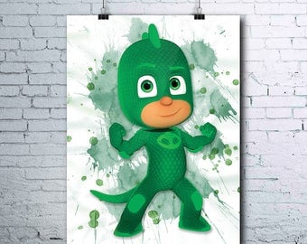 PJ Masks Birthday - Gekko - Gekko Poster - PJ Masks Printables - Gekko Print - Watercolor Print - PJ Masks Wall Art - Gekko Art