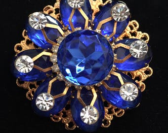 Royal Blue Rhinestone Brooch / Pin