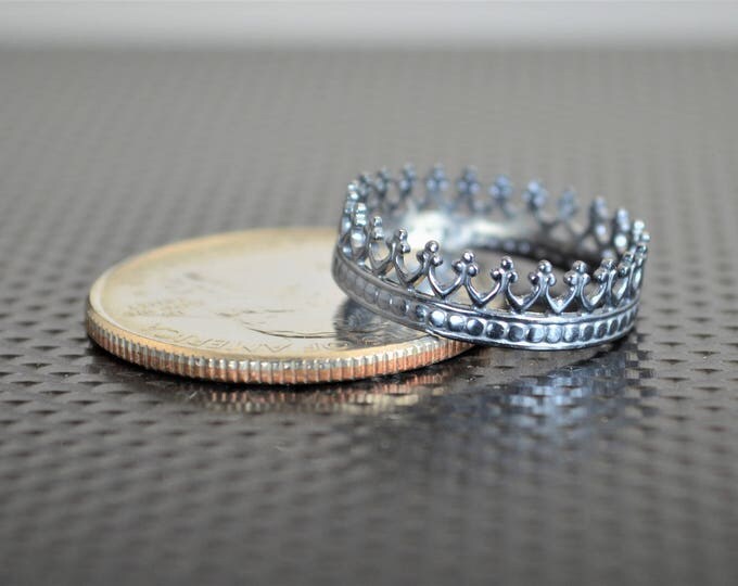 Gun Metal Princess Ring, Crown Ring, Gun metal Ring, Gun metal Silver Ring, Tiara Ring, Silver Crown Ring, Queen Ring, Princess Crown Ring