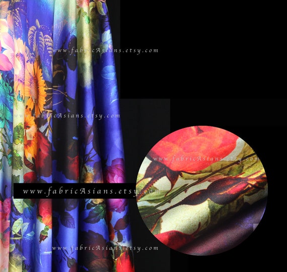 Colorful Silk assorted flowers Fabric by the yard from fabricAsians on