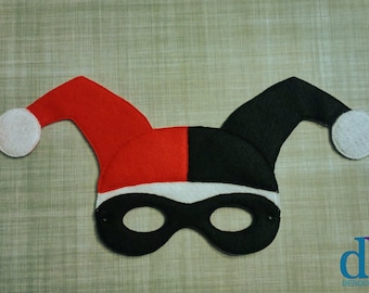 Villain Felt Embroidered Mask - Jester Girl Mask - Kid & Adult - Creative Play - Halloween Costume