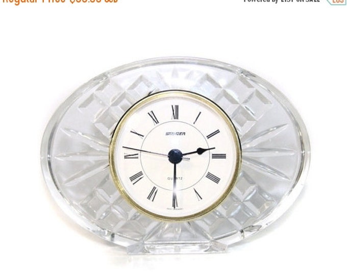 Storewide 25% Off SALE Vintage Staiger West Germany Clear Crystal Mantle Clock Featuring Elegant Etched Finish Design