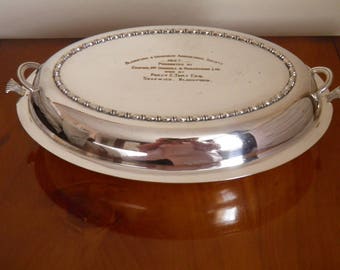 Vintage Silver Plated Serving Dish James Dixon Engraved 1927