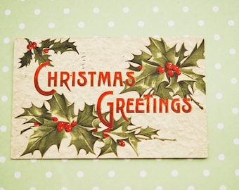 Antique 1910s Christmas Postcard X-mas Holiday Vintage Paper Ephemera Stationary Art Card