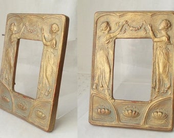 Art Nouveau C1890/1910 Terracotta Gold Figural Picture or Photo Frame Antique . Frame for Re Use .