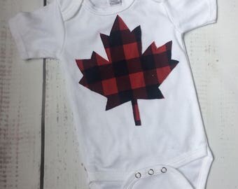 Canadian baby onesie, Canadian baby theme, lumberjack baby theme, lumberjack baby clothing, maple leaf clothing, buffalo plaid baby clothing