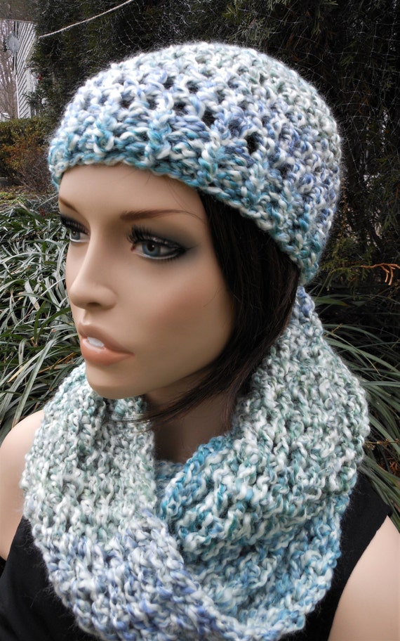 Crochet matching hat and infinity scarf ladies accessory