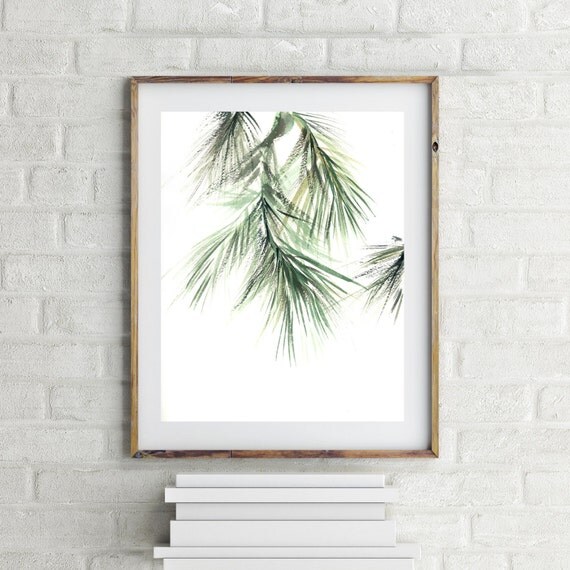 Minimalist Green Art Print Pine tree brunch painting