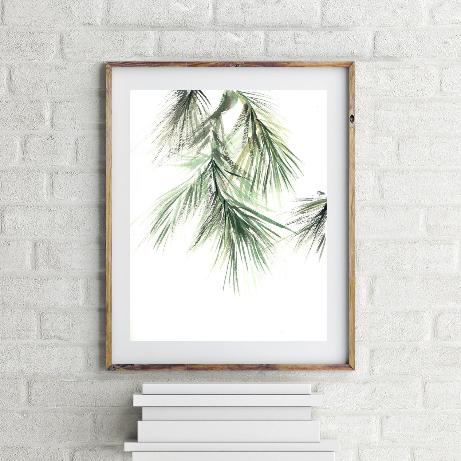 Minimalist Green Art Print Pine tree brunch painting