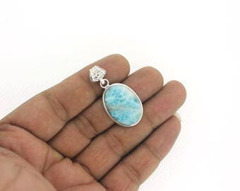 AAA Larimar And Silver, Ocean Treasure - sea blue Larimar drop, bohemian blue pear, turtleback, handmade Larimar pendant