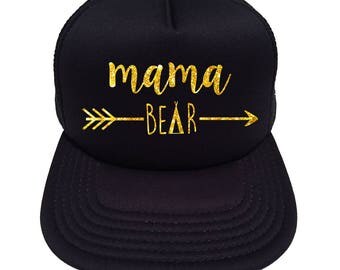 Mama Bear Hat with arrow Gold Glitter Print, mothers day, mom gift