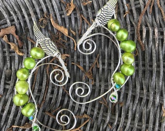 Lime Pearl Elf Ear Cuffs